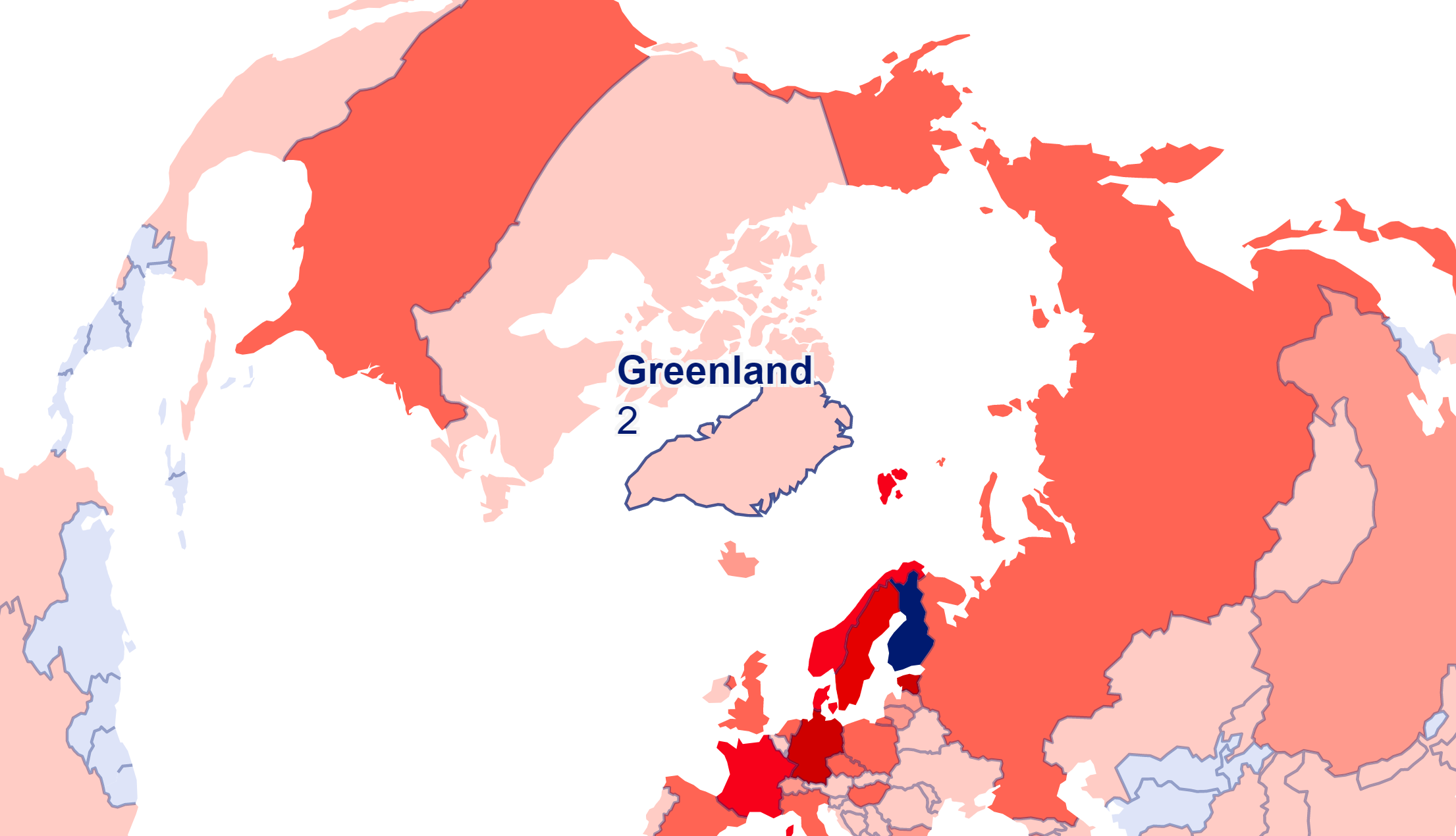 A zoomed-in view of the choropleth map.